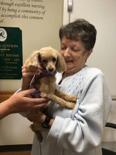 Senior with dog at work